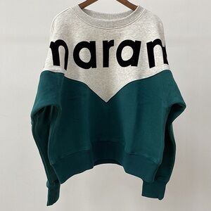Isabel Marant Cream and Teal Chevron Logo Sweatshirt